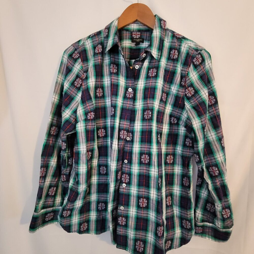 Women's Talbots‎ Snowflake Blouse Button Down Long Sleeve Petite Lp